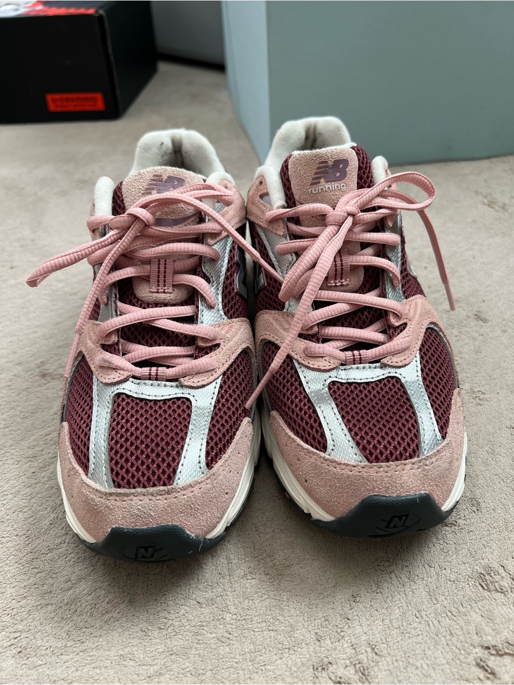 New Balance Pink and Burgundy Mesh Suede Sneakers